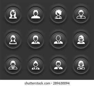 People Face Set on Black Bevel Round Buttons