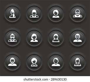 People Face Set on Black Bevel Round Buttons