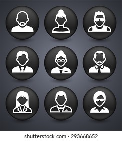 People Face Set on Black Round Buttons