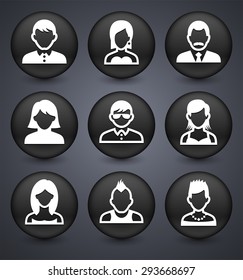 People Face Set on Black Round Buttons
