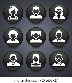 People Face Set on Black Round Buttons