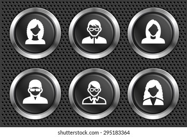 People Face Set on Black Round Buttons