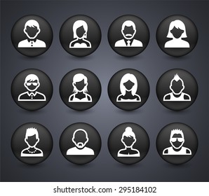 People Face Set on Black Round Buttons