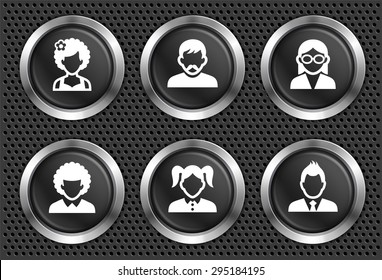 People Face Set on Black Round Buttons