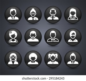 People Face Set on Black Round Buttons