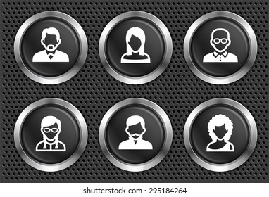 People Face Set on Black Round Buttons