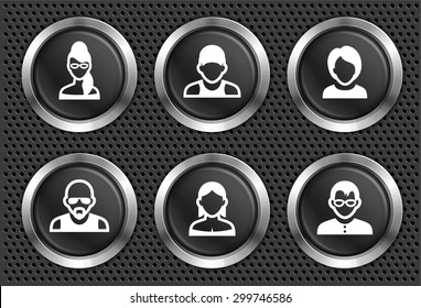 People Face Set on Black Round Buttons