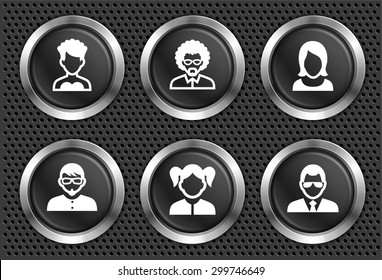 People Face Set on Black Round Buttons