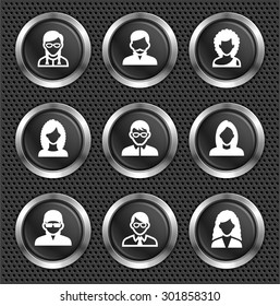 People Face Set on Black Round Buttons