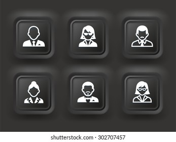 People Face Set on Black  Bevel Square Buttons