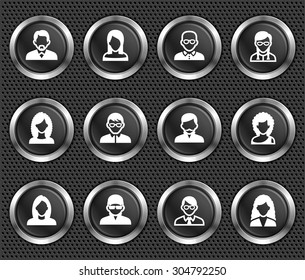 People Face Set on Black Round Buttons
