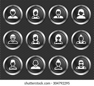 People Face Set on Black Round Buttons
