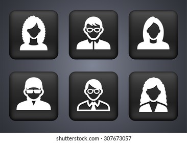 People Face Set on Black Square Buttons