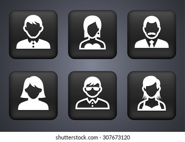 People Face Set on Black Square Buttons