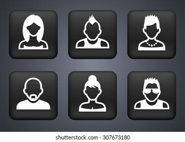 People Face Set on Black Square Buttons