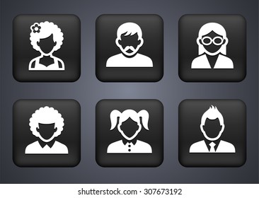 People Face Set on Black Square Buttons