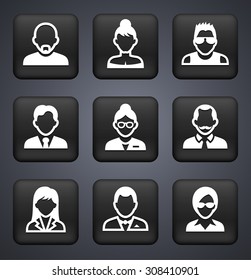 People Face Set on Black Square Buttons