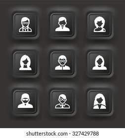 People Face Set on Black  Bevel Square Buttons
