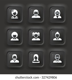People Face Set on Black  Bevel Square Buttons