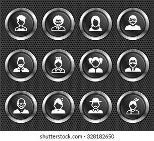 People Face Set on Black Round Buttons