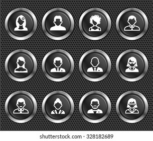 People Face Set on Black Round Buttons