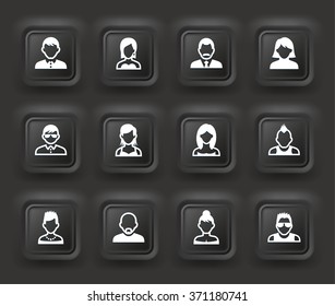People Face Set on Black  Bevel Square Buttons