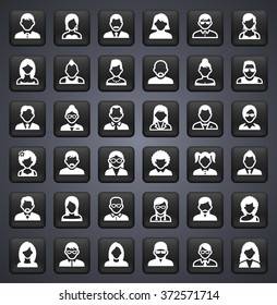 People Face Set on Black Square Buttons