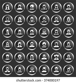 People Face Set on Black Round Buttons