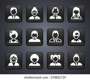 People Face Set on Black Square Buttons
