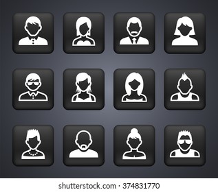 People Face Set on Black Square Buttons