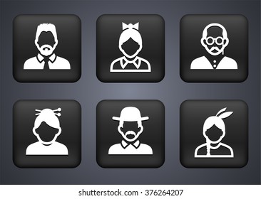 People Face Set on Black Square Buttons