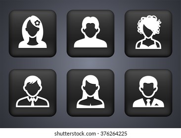 People Face Set on Black Square Buttons