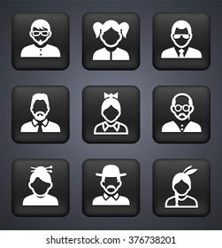 People Face Set on Black Square Buttons