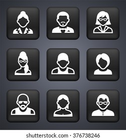 People Face Set on Black Square Buttons
