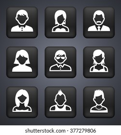 People Face Set on Black Square Buttons