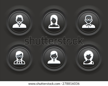 People Face Set on Black Bevel Round Buttons