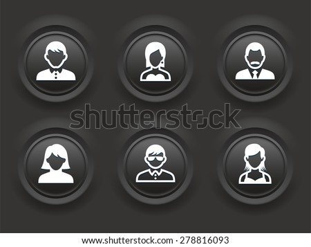People Face Set on Black Bevel Round Buttons