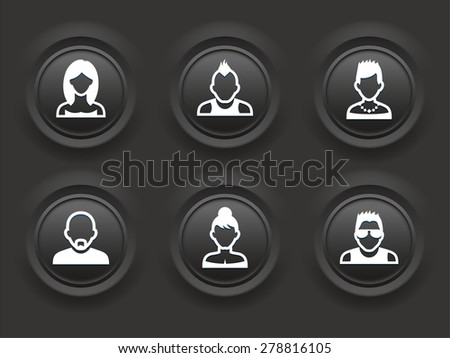 People Face Set on Black Bevel Round Buttons