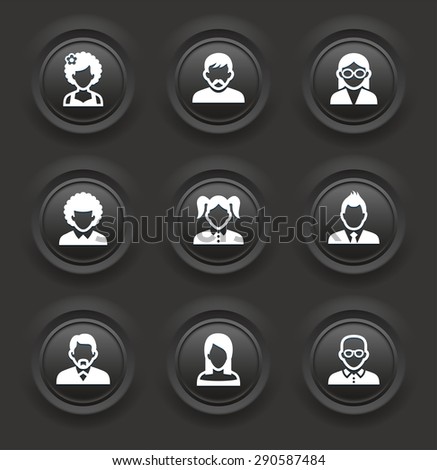 People Face Set on Black Bevel Round Buttons