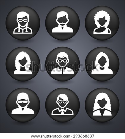 People Face Set on Black Round Buttons