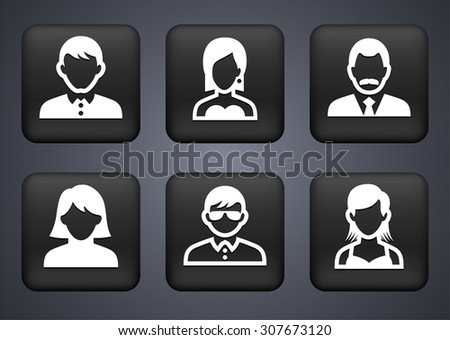People Face Set on Black Square Buttons