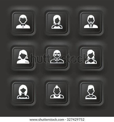 People Face Set on Black  Bevel Square Buttons