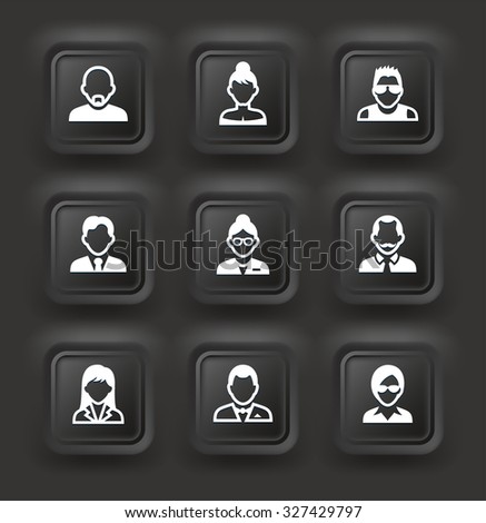 People Face Set on Black  Bevel Square Buttons