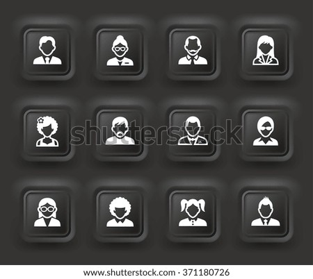 People Face Set on Black  Bevel Square Buttons