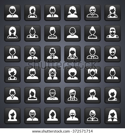 People Face Set on Black Square Buttons