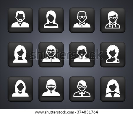 People Face Set on Black Square Buttons