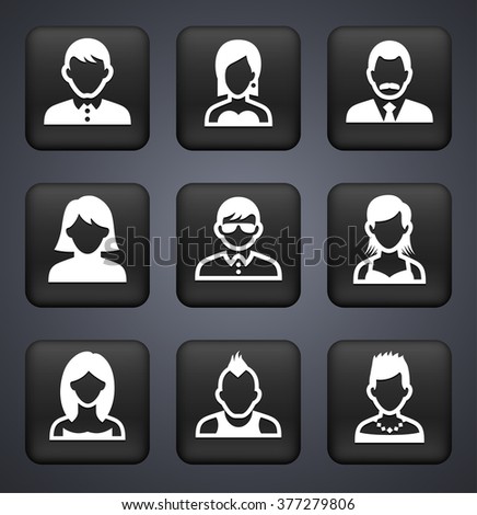 People Face Set on Black Square Buttons