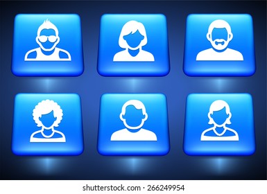 People Face Set on Blue Square Buttons