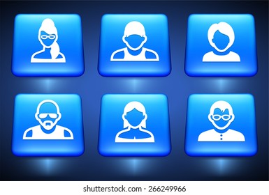 People Face Set on Blue Square Buttons