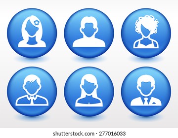 People Face Set on Blue Round Buttons